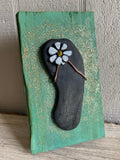 Stone Flip Flop on Salvage Wood