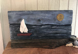 Sailboat Landscape on Salvaged Wood