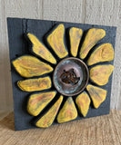 Beach Stone Sunflower on Salvaged Wood