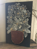 Beach Glass Daisies Salvage Wood - Barn Red Pot