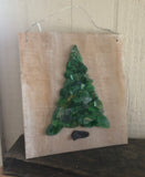 Green Beach Glass Tree on Salvage Wood