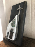 Funky White Stone Chapel on Salvage Wood
