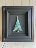 Teal Beach Glass Tree in Vintage Frame