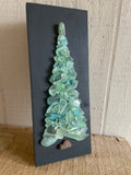 Teal Beach Glass Tree on Salvaged Wood
