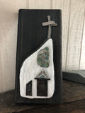Funky White Stone Chapel on Salvage Wood