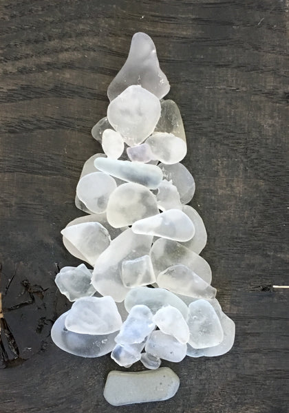 Original 4 x 5 1/2 White Beach Glass Tree on Salvage Wood