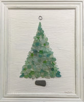 2016 ORIGINAL 19 1/2  x 23 1/2 Teal Beach Sea Glass Tree