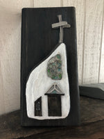 Funky White Stone Chapel on Salvage Wood