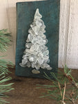 White Glass Tree on Teal Washed Salvage Wood