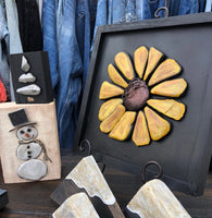 Stone Sunflower in Black Wood Box Frame