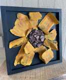 Metal Sunflower in Black Wood Box Frame