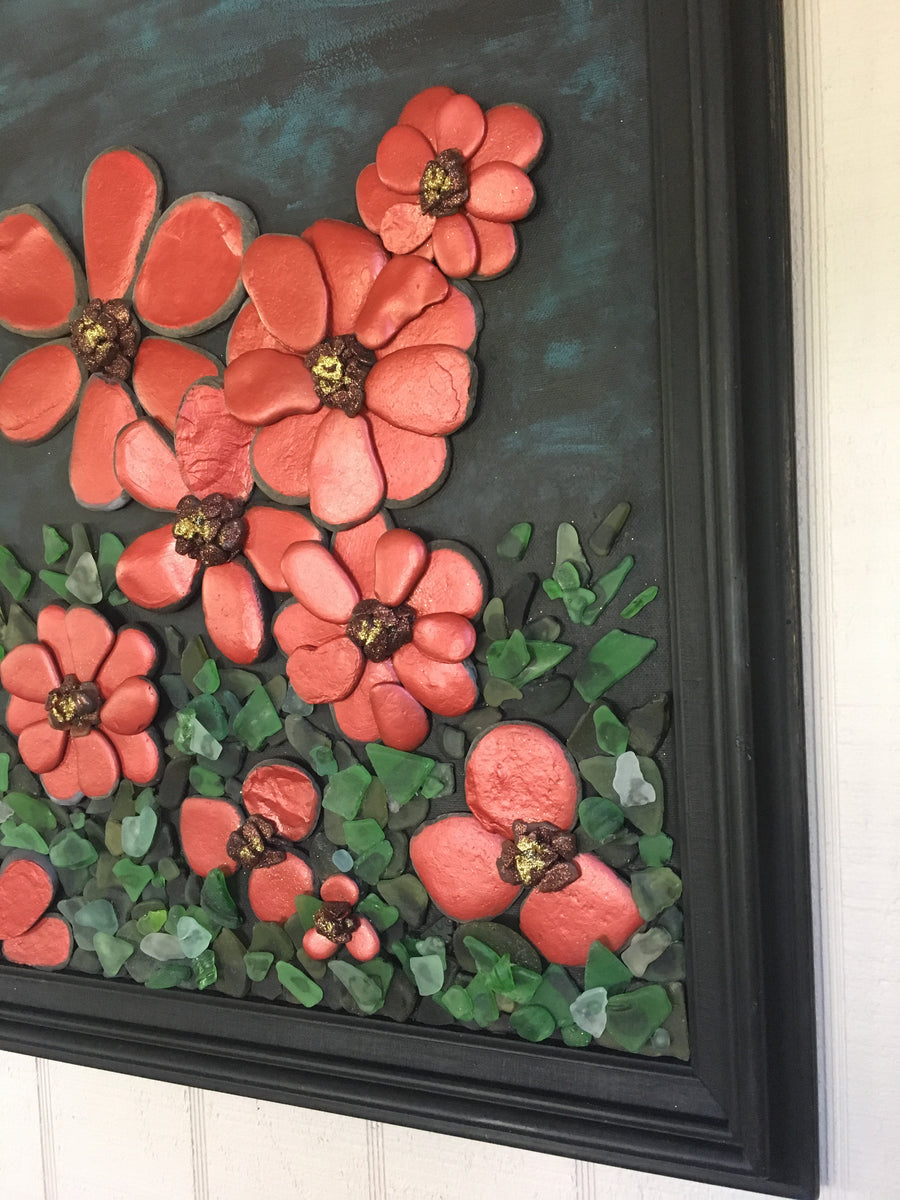 "Poppies" Original Stone & Glass Art Amy Lauria
