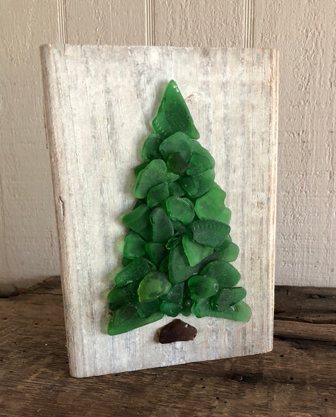 Green Beach Glass Tree on Driftwood