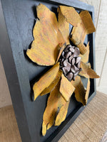 Metal Sunflower in Black Wood Box Frame