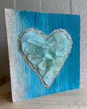 Pale Teal Blue Heart on Salvage Wood