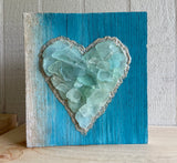 Pale Teal Blue Heart on Salvage Wood