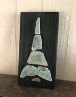 Contemporary Teal Beach Glass Tree on Salvage Wood