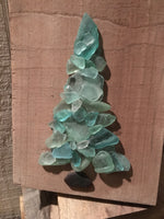 Original 5x7 Aqua Turquoise Beach Glass Tree on Salvage Wood