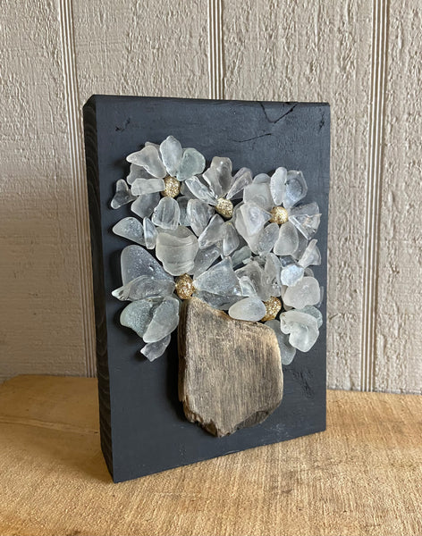 Beach Glass Flowers on Salvage Wood