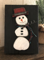 Stone Snowman on 5 1/2 x 8 Salvage Wood