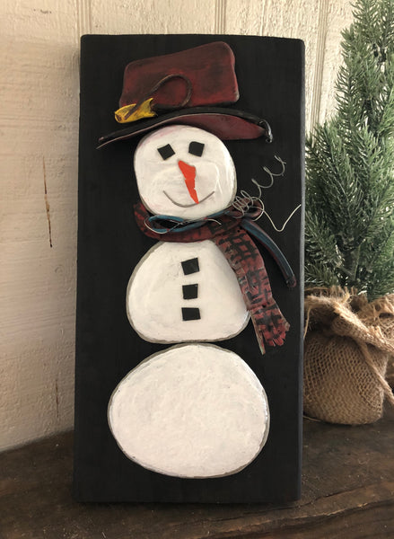 Stone Snowman on 5 1/2 x 10 1/2 Salvage Wood