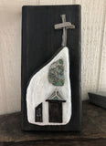 Funky White Stone Chapel on Salvage Wood