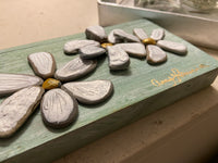 Stone Daisies on Pale Green Salvage Wood