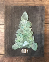 Teal Glass Tree on Charcoal Gray Washed Salvage Wood