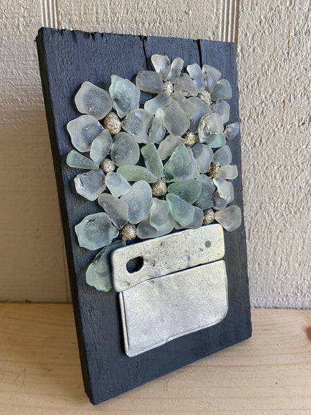 Beach Glass Daisies on Salvage Wood