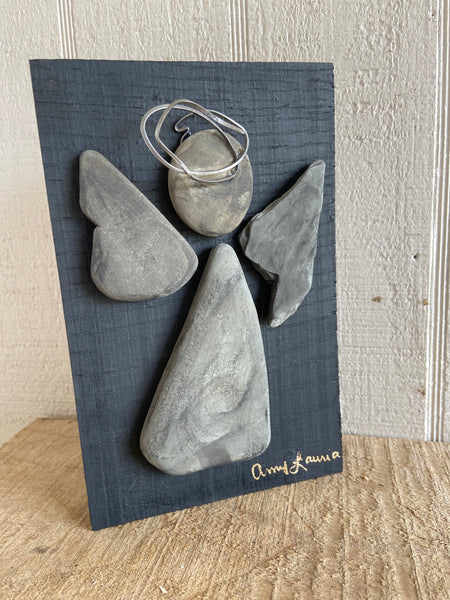 Gray Stone & Metal Angel on Salvage Wood