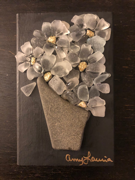 Beach Glass Daisies on Salvage Wood