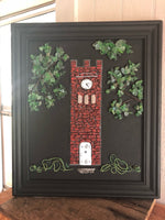 Red Brick Clock Tower in Vintage Frame
