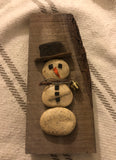 Stone Snowman on 3 1/2” x 8” Salvage Wood